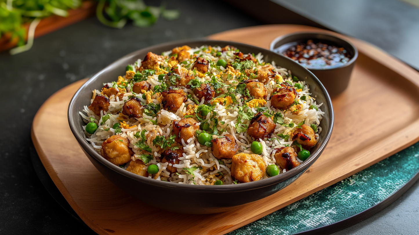 Soya Fried Rice with Schezwan Sauce